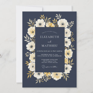 Invitation Mariage Navy Crème Floral Arch Flourish