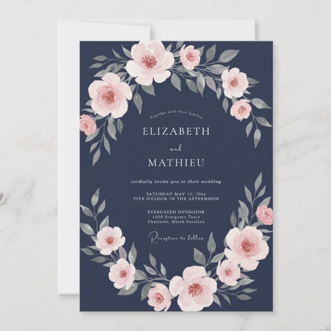 Invitation Mariage Navy Delicate Bloom (Devant)