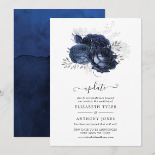 Invitation Mariage Navy et Faux Glitter Silver Floral Mise à