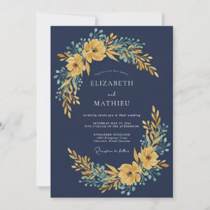 Invitation Mariage Navy Gold Blossom