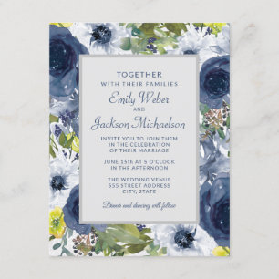 Invitation Mariage Navy Jaune Blanc Floral et Gris