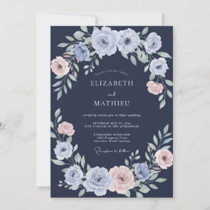 Invitation Mariage Navy Pervenche Ranunculus Eucalyptus