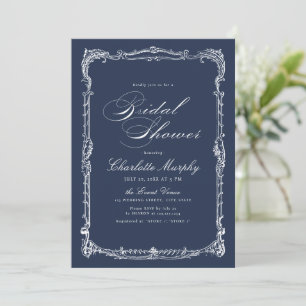 Invitation Mariage Navy Vintage Cadre Classique Script
