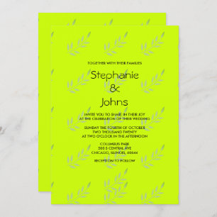 Invitation Mariage néo-vert jaune coloré Feuille Art Boho