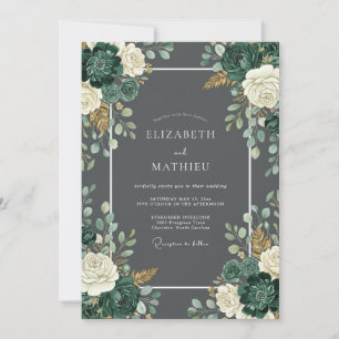 Invitation Mariage Noble en Forêt Grise Charbon