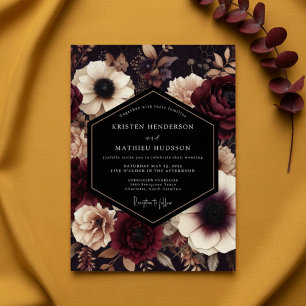 Invitation Mariage Nocturne Floral Sombre Bourgogne