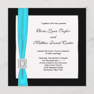 Invitation Mariage Nœud Bleu Turquoise Noir Blanc