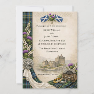 Invitation Mariage Nœud Celtique Chardon Saltire Écossais I