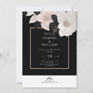 Invitation Mariage noir à fleurs d'inspiration chanelle