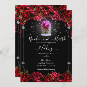 Invitation Mariage noir argenté rouge brillant