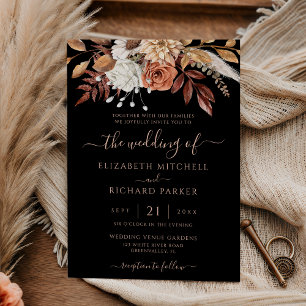 Invitation Mariage noir automnal floral terracotta lunatique