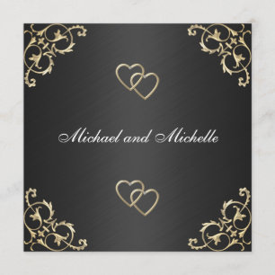 Invitation Mariage Noir avec Garnitures Métalliques Dorées