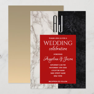 Invitation Mariage noir blanc et rouge moderne