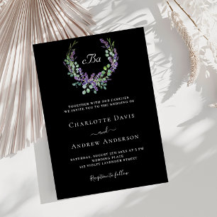 Invitation Mariage noir blanc lavande violet floraux
