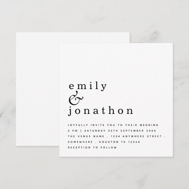 Invitation Mariage noir blanc minimaliste contemporain (Devant / Derrière)