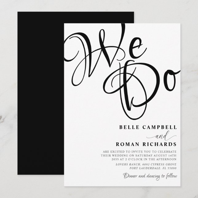 Invitation Mariage noir & blanc moderne (Devant / Derrière)