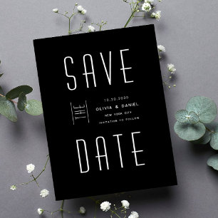 Invitation Mariage noir & blanc moderne Enregistrer la date