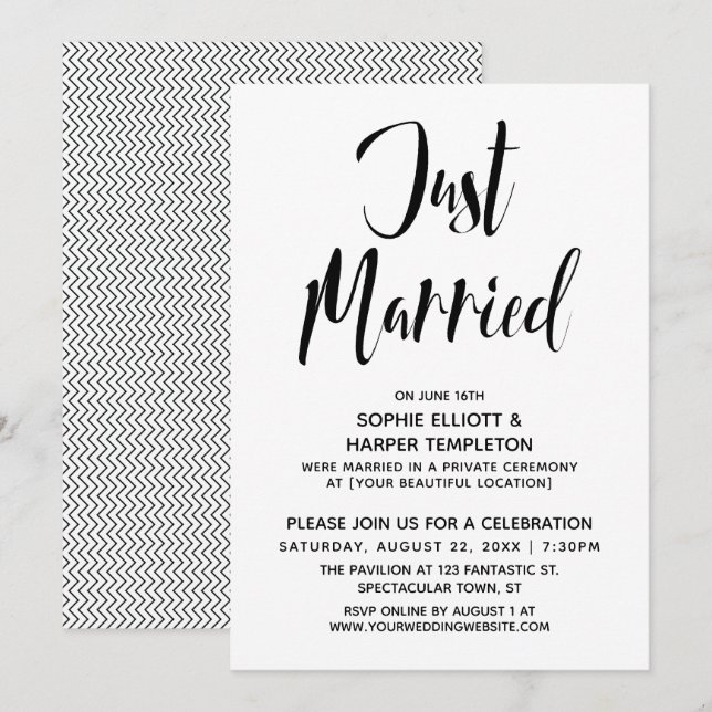 Invitation Mariage Noir & Blanc Typographie Réception (Devant / Derrière)
