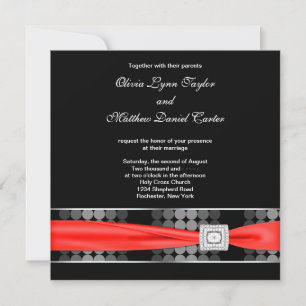 Invitation Mariage noir chic rouge blanc de noir moderne de