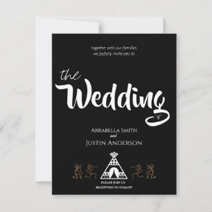 Invitation Mariage noir de tipi Kokopelli amérindien