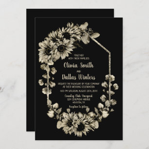 Invitation Mariage noir des tournesols rustiques