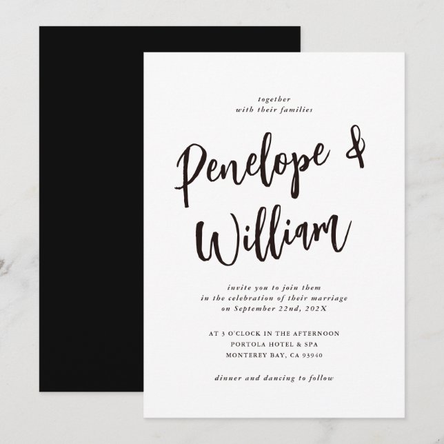 Invitation Mariage noir et blanc (Devant / Derrière)