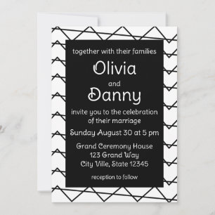 Invitation Mariage noir et blanc Chevron Stripe