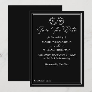 Invitation Mariage noir et blanc classique Enregistrer la dat