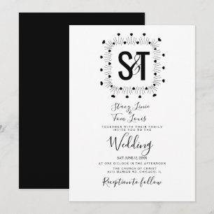Invitation Mariage Noir et Blanc Coeurs Dessinés à la Main