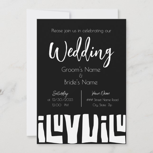 Invitation Mariage noir et blanc d'Afrique tribale (Devant)