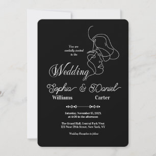 Invitation Mariage noir et blanc de luxe Chic Couple artistiq