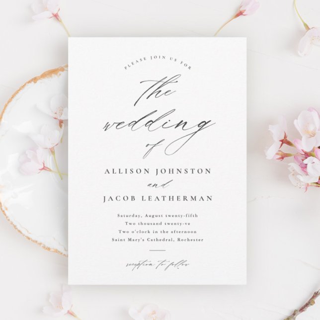 Invitation Mariage noir et blanc de script simple (Créateur téléchargé)