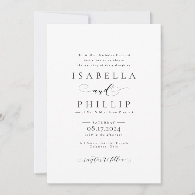 Invitation Mariage noir et blanc élégant (Devant)