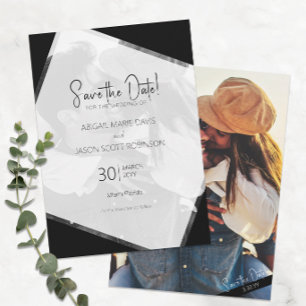 Invitation Mariage noir et blanc Enregistrer la photo couleur