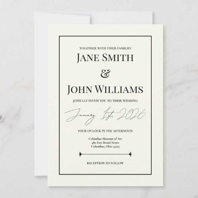 Invitation Mariage noir et blanc intemporel 5x7 (Devant)
