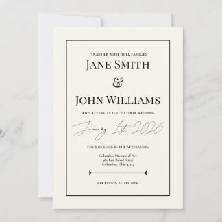 Invitation Mariage noir et blanc intemporel 5x7