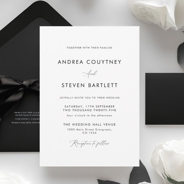 Invitation Mariage noir et blanc minimaliste (Créateur téléchargé)