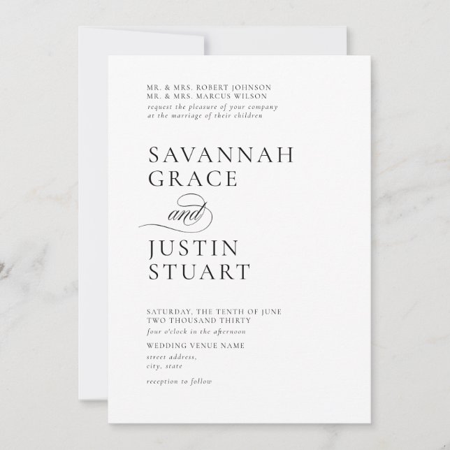 Invitation Mariage noir et blanc moderne (Devant)