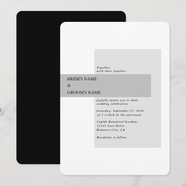 Invitation Mariage noir et blanc moderne (Devant / Derrière)