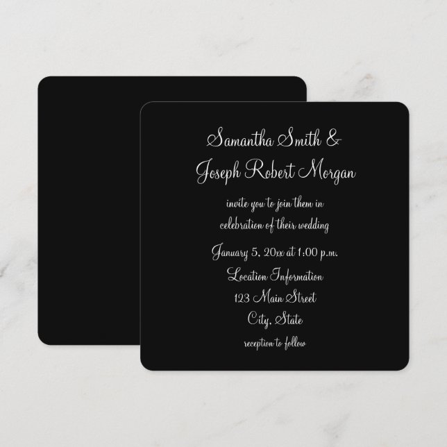 Invitation Mariage noir et blanc simple (Devant / Derrière)