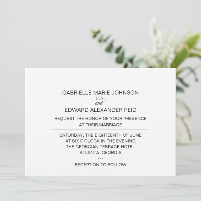 Invitation Mariage noir et blanc simple et élégant (Debout devant)