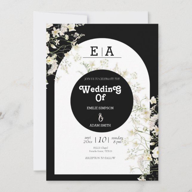 Invitation mariage noir et blanc unique classe (Devant)