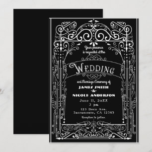 Invitation Mariage noir et blanc vintage déco victorien