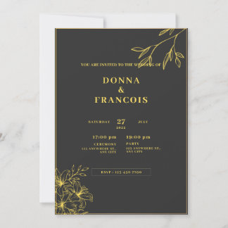 Invitation mariage noir et or