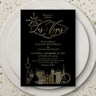Invitation Mariage noir et or Las Vegas