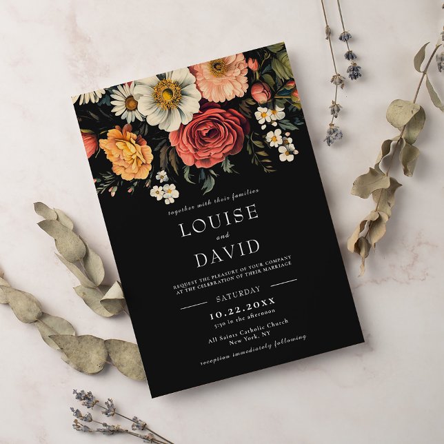 Invitation Mariage noir floral élégant (Créateur téléchargé)