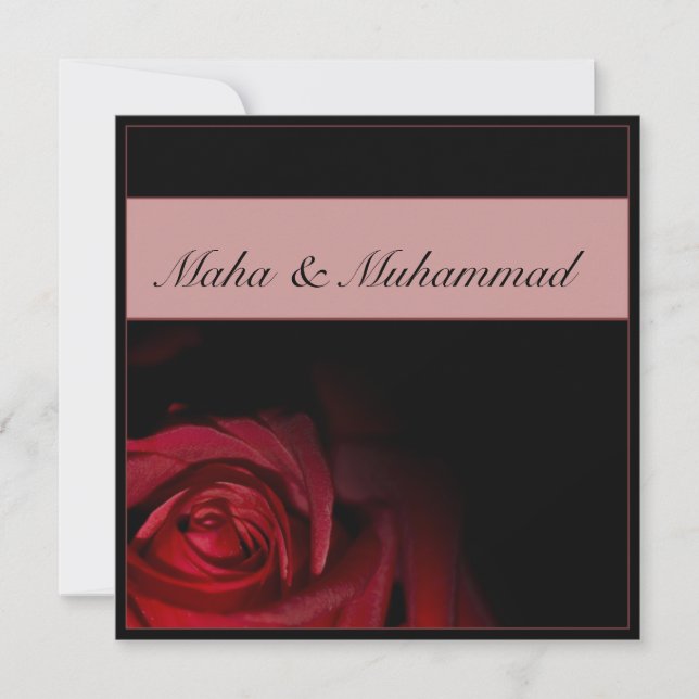 Invitation Mariage noir islamique/fiançailles de rose rouge (Devant)