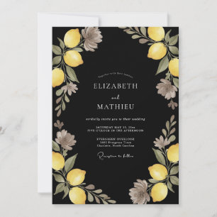 Invitation Mariage Noir Jaune Citronné Poussiéreux Eucalyptus