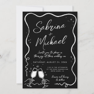 Invitation Mariage noir lunaire à la main tiré