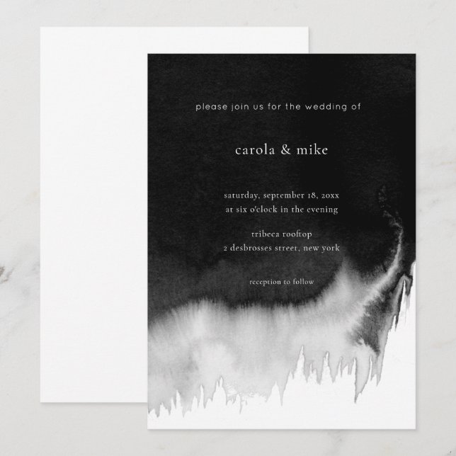 Invitation Mariage noir minimal Abstrait moderne (Devant / Derrière)